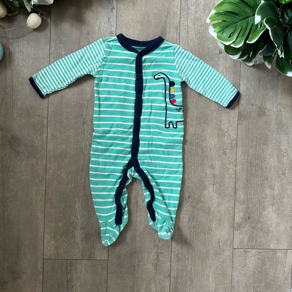 Carter’s Vibrant Dinosaur Footies One-Piece Sleep & Play baby boy Green Striped - Picture 7 of 9